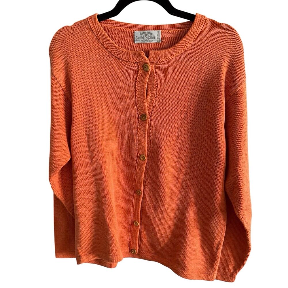 American South Side Orange Knit Button Front Cardigan Sweater Size Large Peru